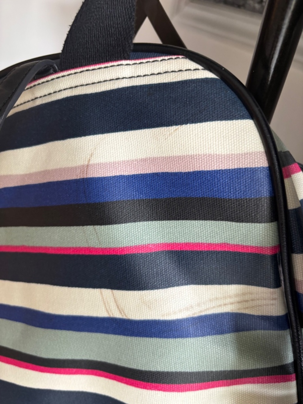 Fossil Eliza Campus Backpack Multicolor Stripe Coated Canvas Bookbag - Picture 5 of 8